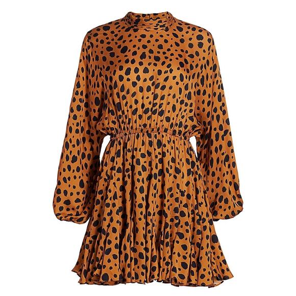 Rhode Dresses Brown Black Leopard Print Long Sleeve Caroline Mini Dress XS - Picture 3 of 14